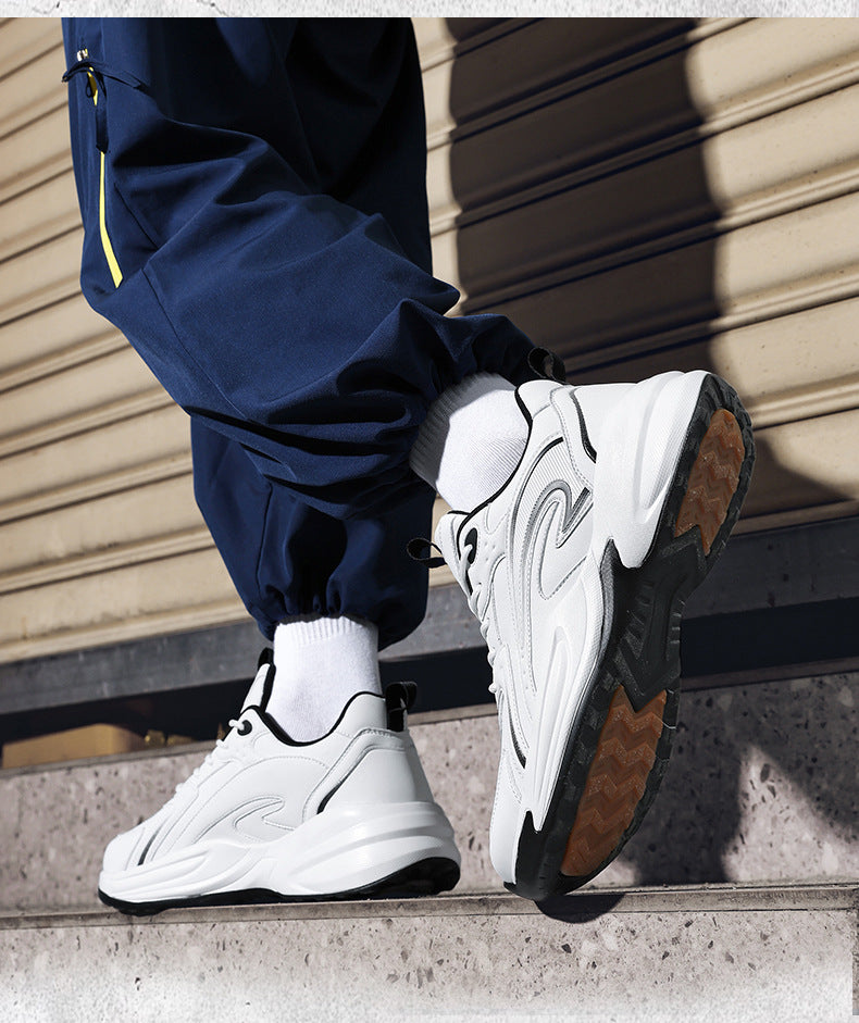 Autumn New Trend Retro Thick-Soled Height-Increasing Dad Shoes Leather Fashion Men's Shoes Wear-Resistant Non-Slip Casual Sports Shoes