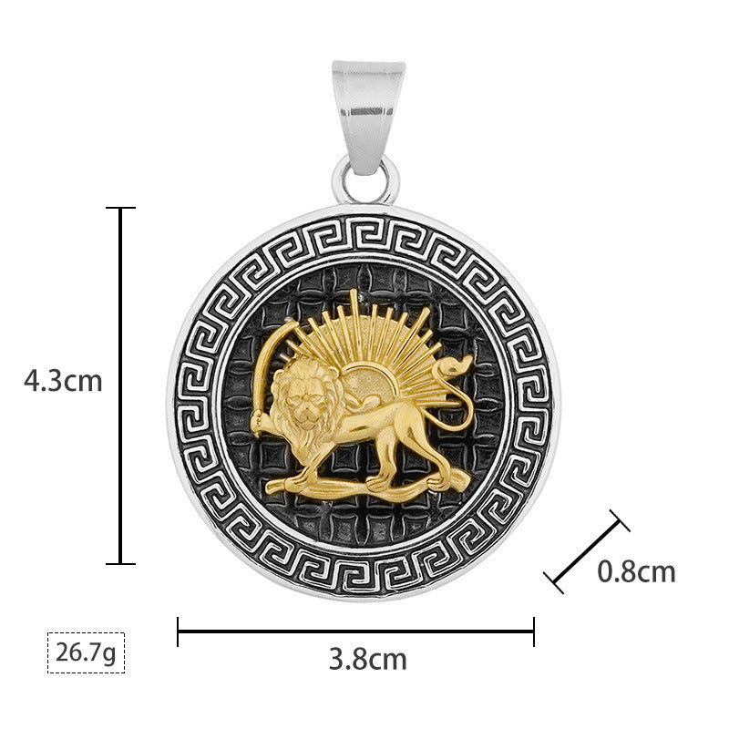 New Trendy Cast Round Animal Lion Stainless Steel Pendant Electroplated Titanium Steel Necklace Factory Wholesale