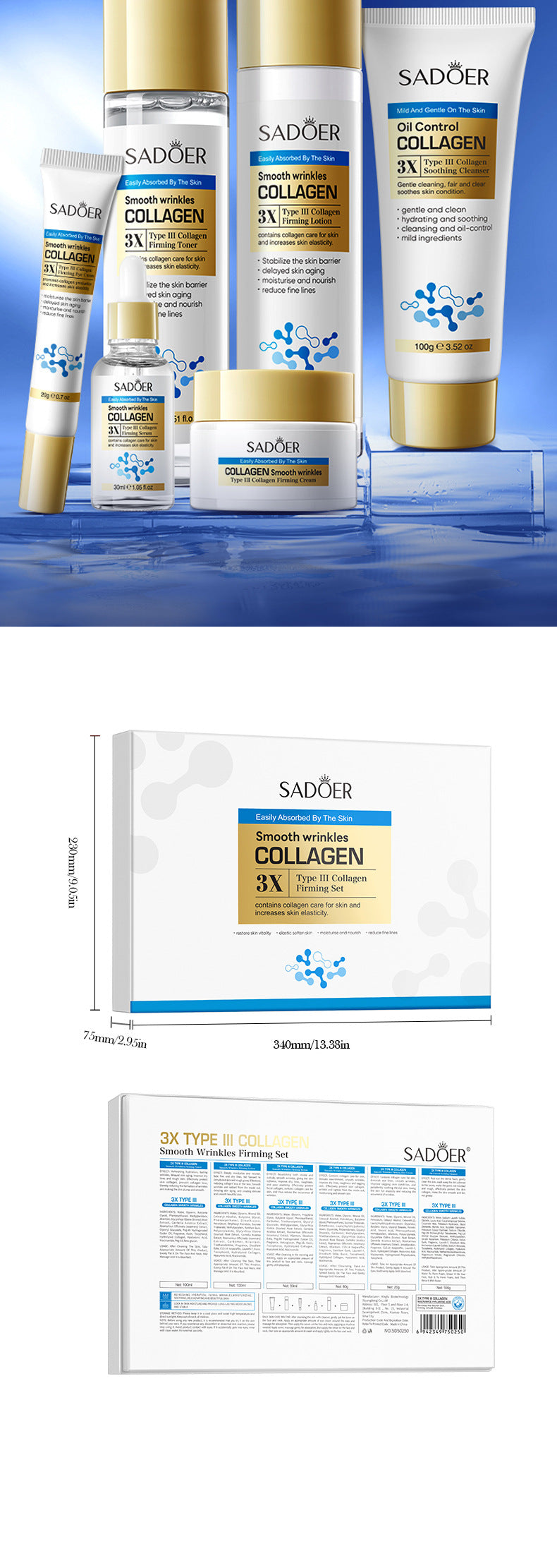 Type III Collagen Wrinkle Care Skincare Set SADOER Firming and Moisturizing Kit Cross-Border Wholesale