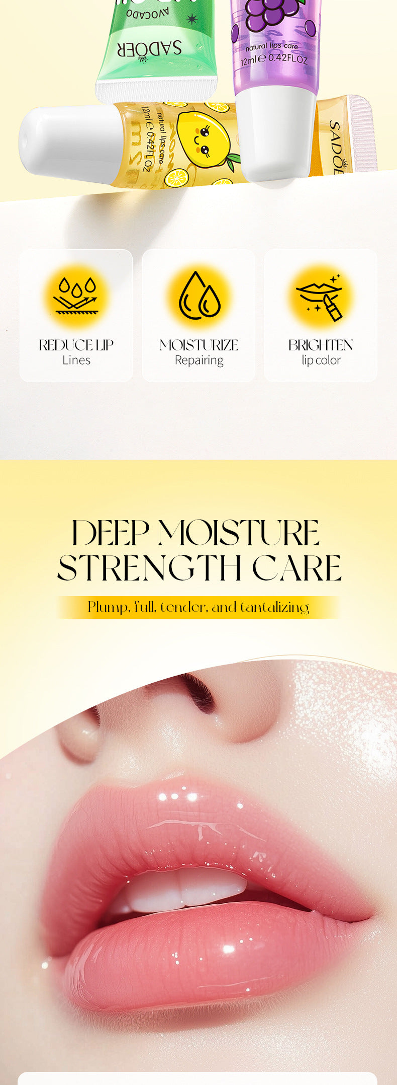 Moisturizing and Glossy Lip Oil Set SADOER Avocado Grape Lemon Lip Balm Cross-Border Wholesale