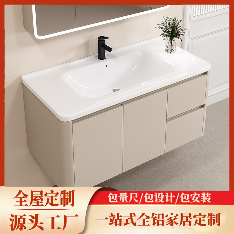 Cream Style Thickened Honeycomb Space Aluminum Bathroom Cabinet Combination Integrated Ceramic Basin Washbasin Manufacturer