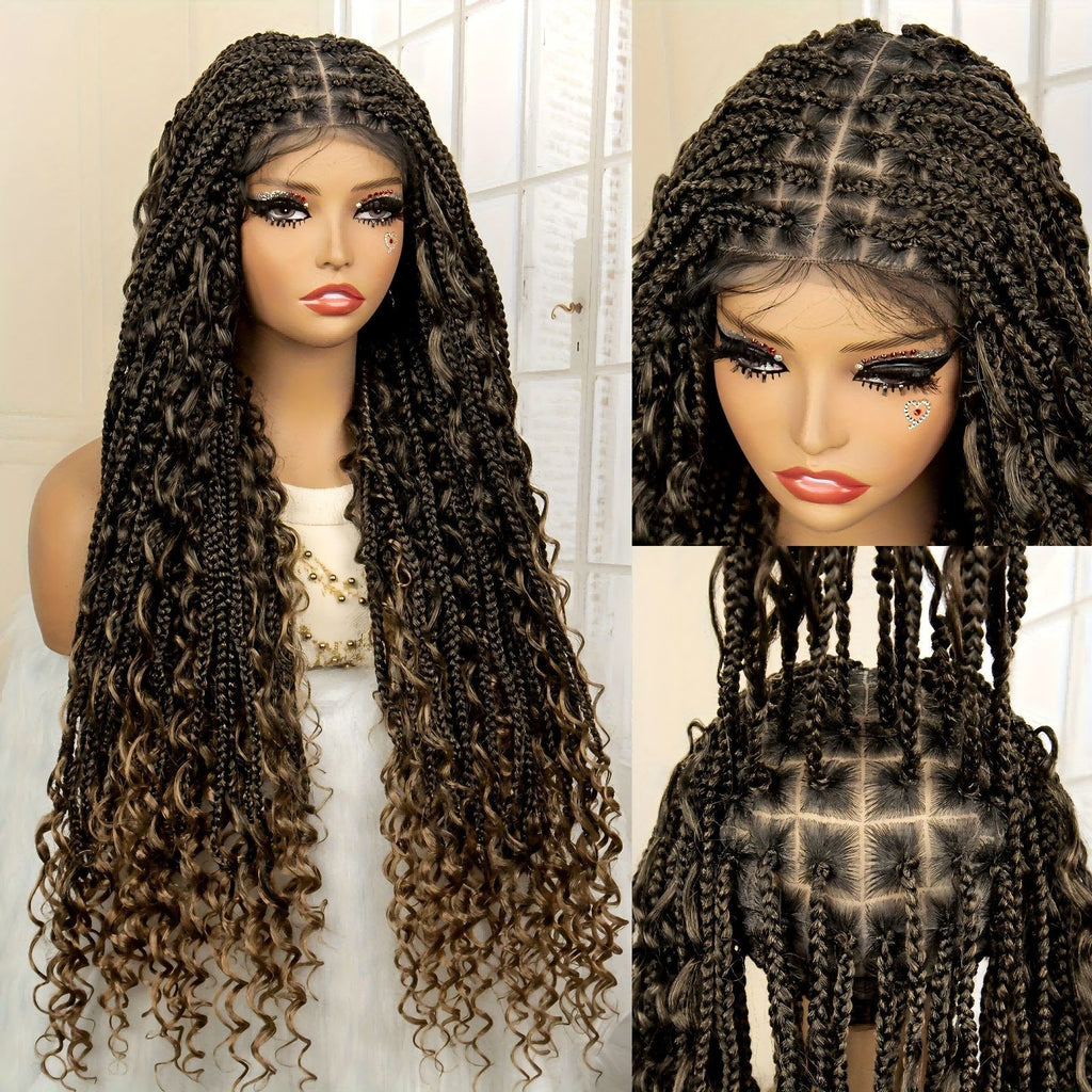 Cross-Border Hot-Selling Wig European and American Style Braided Full Lace Synthetic Crochet Wig Box Braids Wig