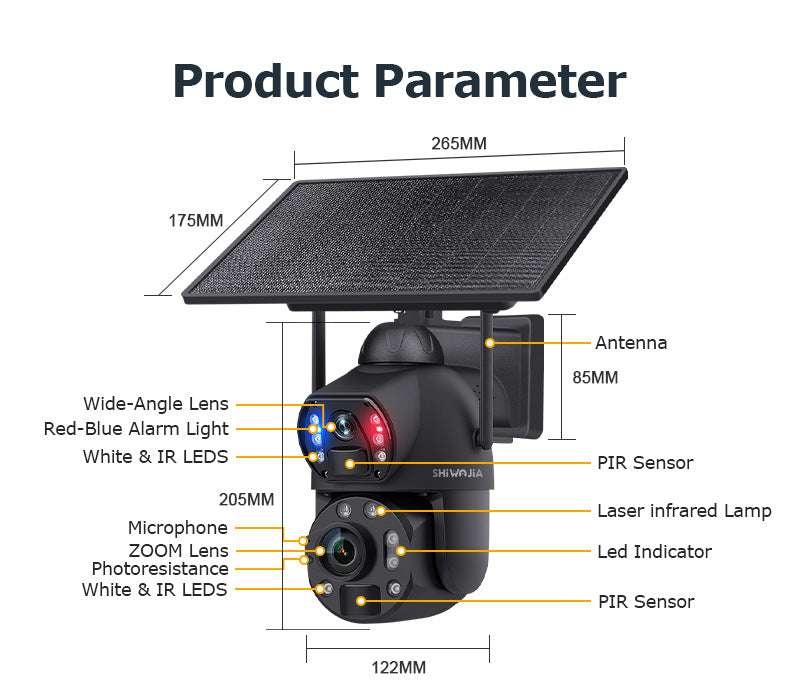 Outdoor36Zoom600Ultra HD Dual Screen Solar Camera Metal Heat Dissipation Night Vision Waterproof Dome Camera
