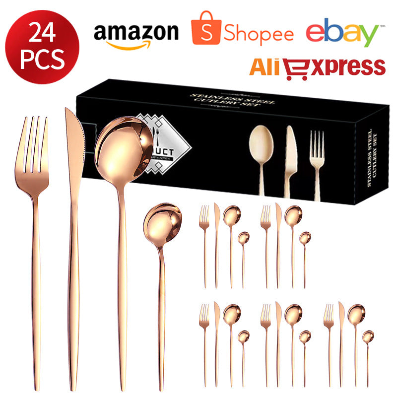 410Stainless Steel Cutlery Western Steak Knife Fork Spoon6People Serving Hotel Restaurant Portugal24Piece Suit