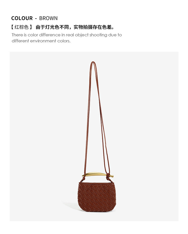 European and American Handmade Woven Bag Sardine Bag Niche Design Dumpling Bag Women's Metal Handbag Shoulder Bag Crescent Bag