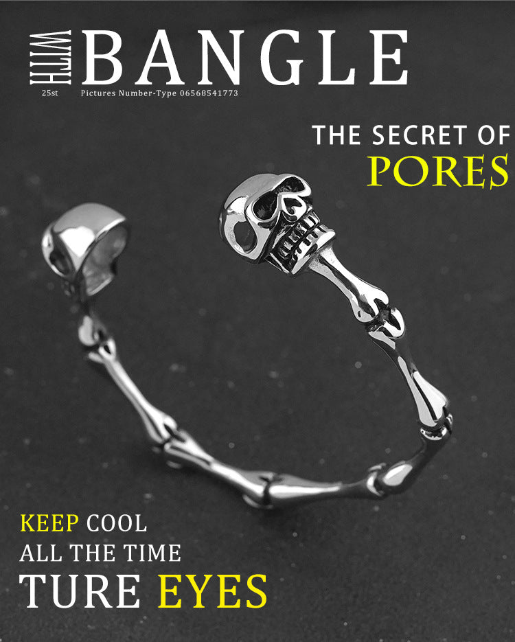 Exaggerated Retro Skull Titanium Steel Bracelet for Men Punk Hip Hop Stainless Steel Bone Jewelry Manufacturer
