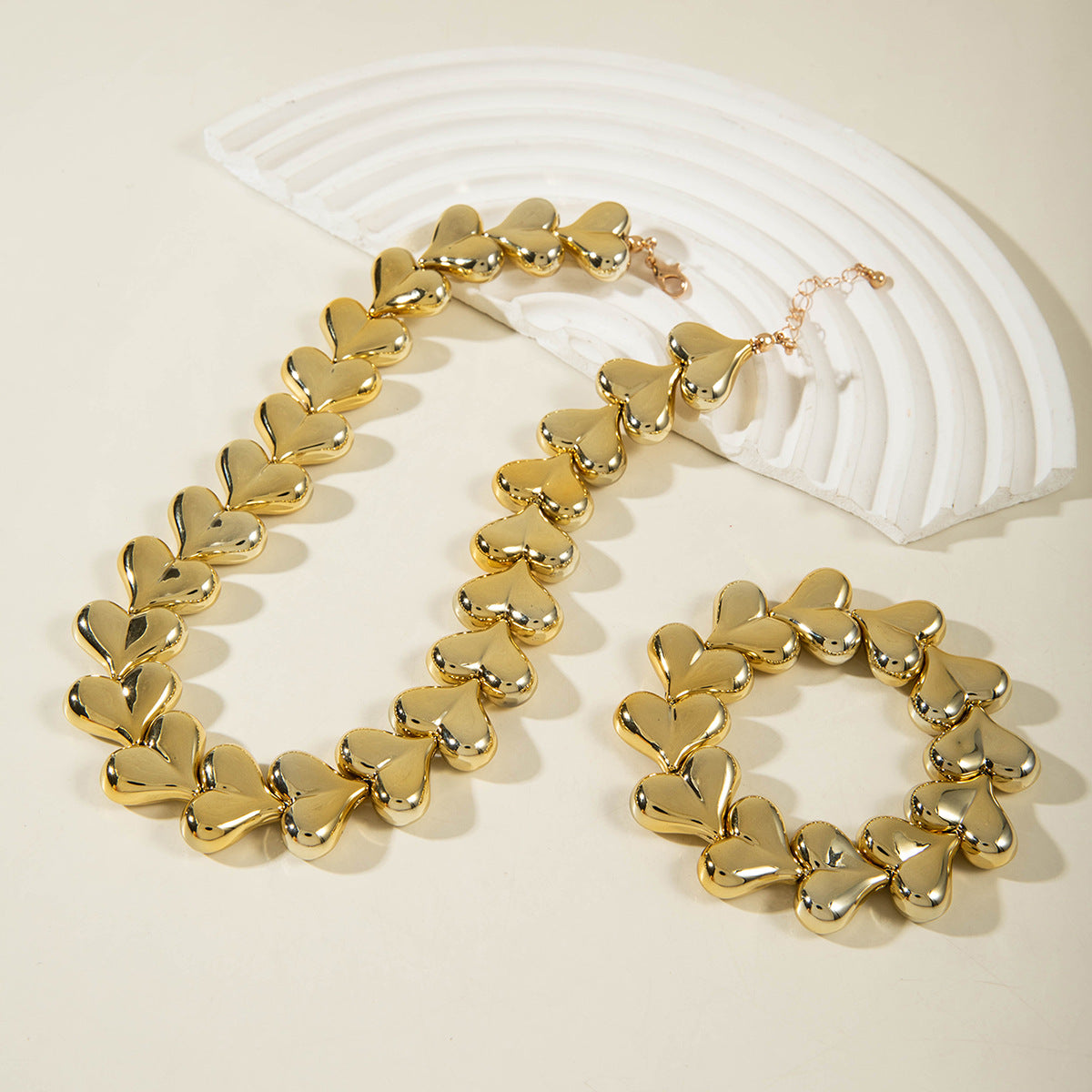 European and American Fashion Personality Heart Exaggerated Necklace Irregular ccb Beaded Bracelet Jewelry Set