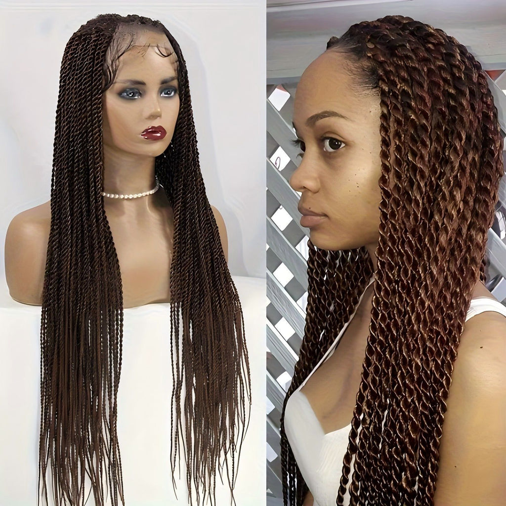 TEMU Cross-Border Foreign Trade Hot-Selling Full Lace Hand-Twisted Two-Pleat Synthetic Hairpiece lace braid wig
