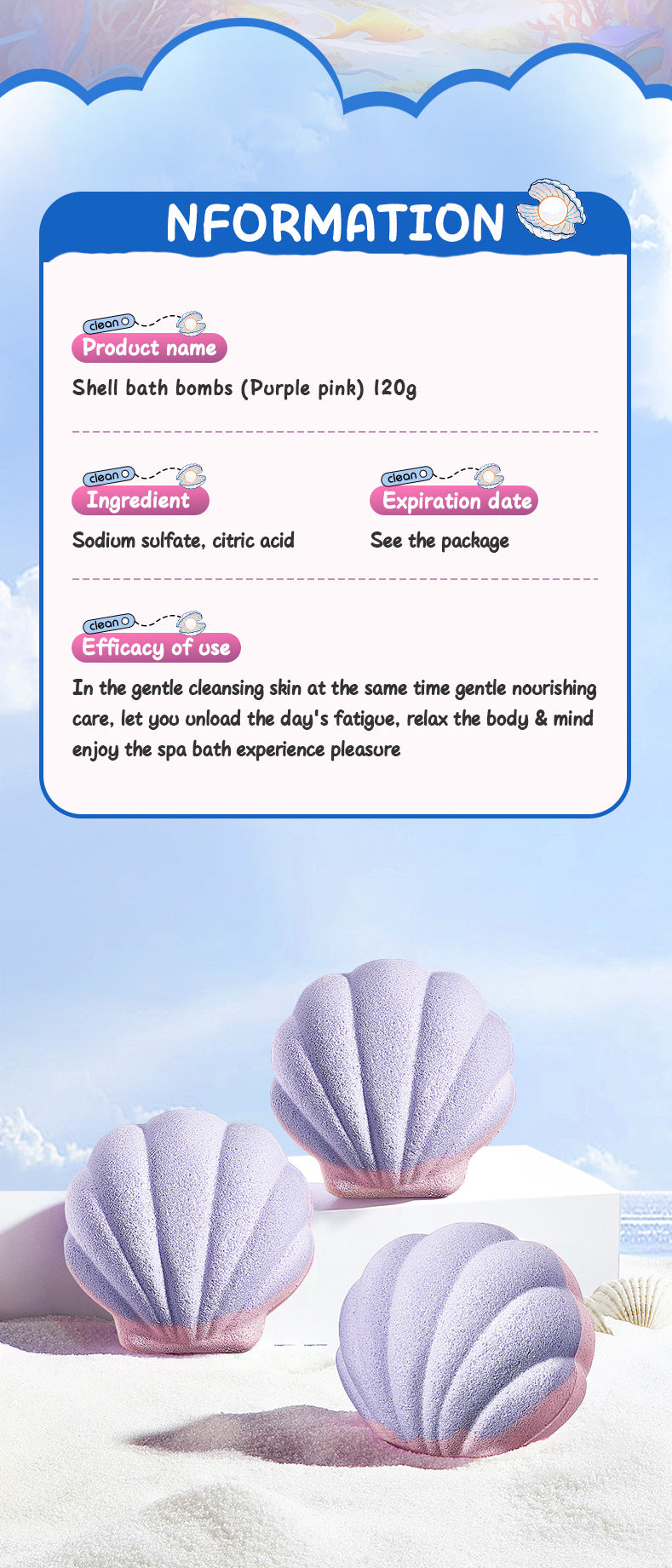 Shell Bath Salt Balls SADOER Deep Cleansing Body Bath Bath Salts Cross-Border Foreign Trade Wholesale