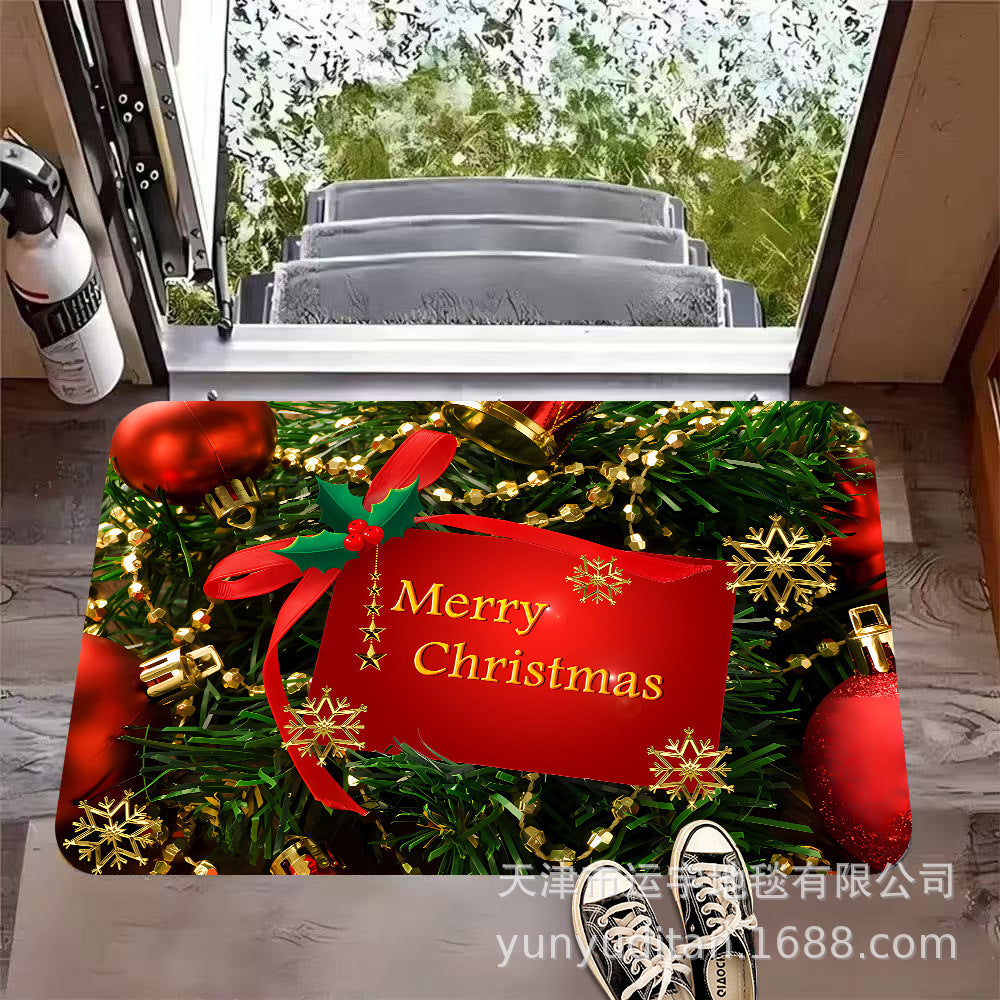 Christmas Flannel Doormat Holiday Decoration Entrance Mat Bathroom Water Absorbent Non-Slip Mat Customizable