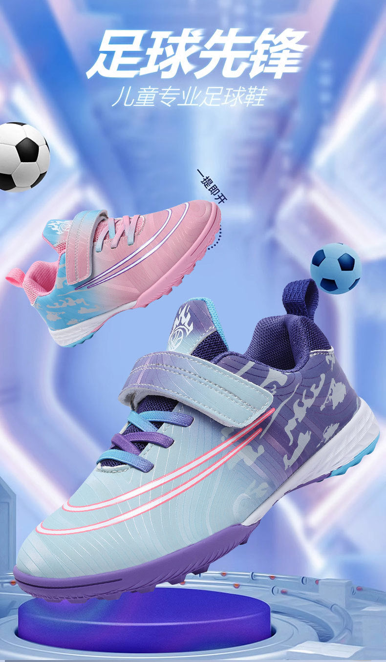 New Football Shoes for Men, Women, and Children, Imitation Leather Low-Top Anti-Collision Spike Magic Tape Grass Training Sports Shoes