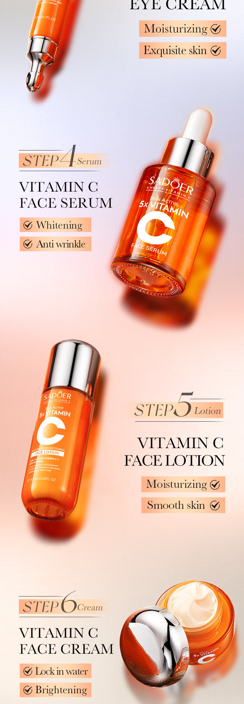 Five Dimensions in Full English C Skin care product set SADOER Whitening and brightening skin care six-piece set  foreign trade wholesale