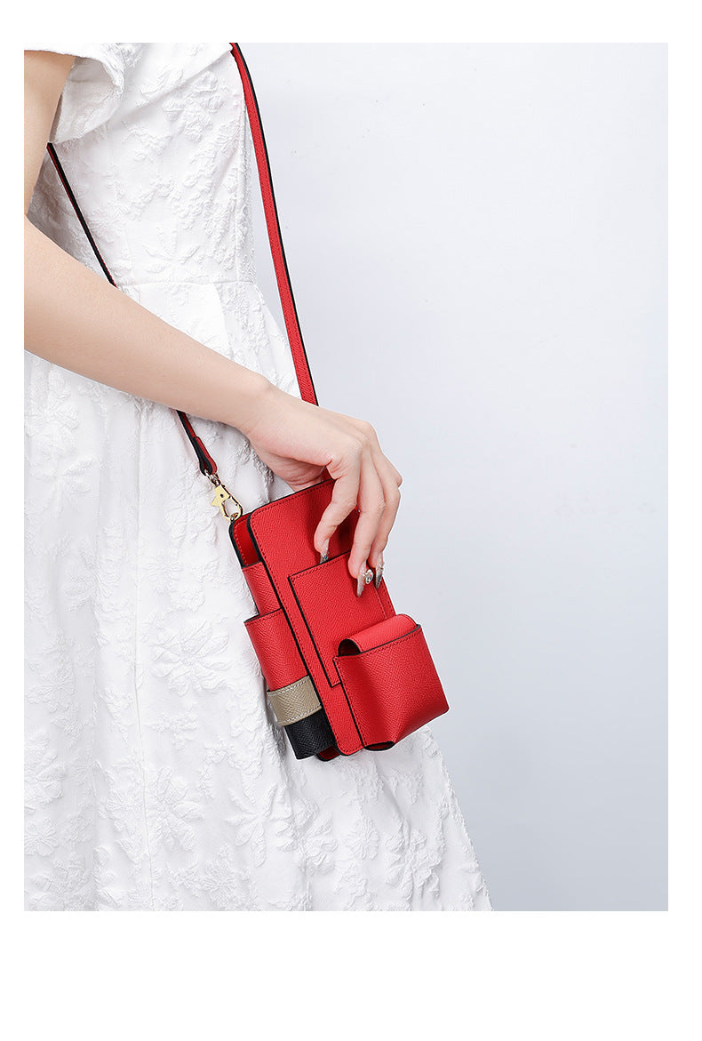 High-Quality Texture Fashion Versatile Lock Buckle Phone Bag Palm Print Genuine Leather Trendy Box Bag Simple Solid Color Crossbody Mini