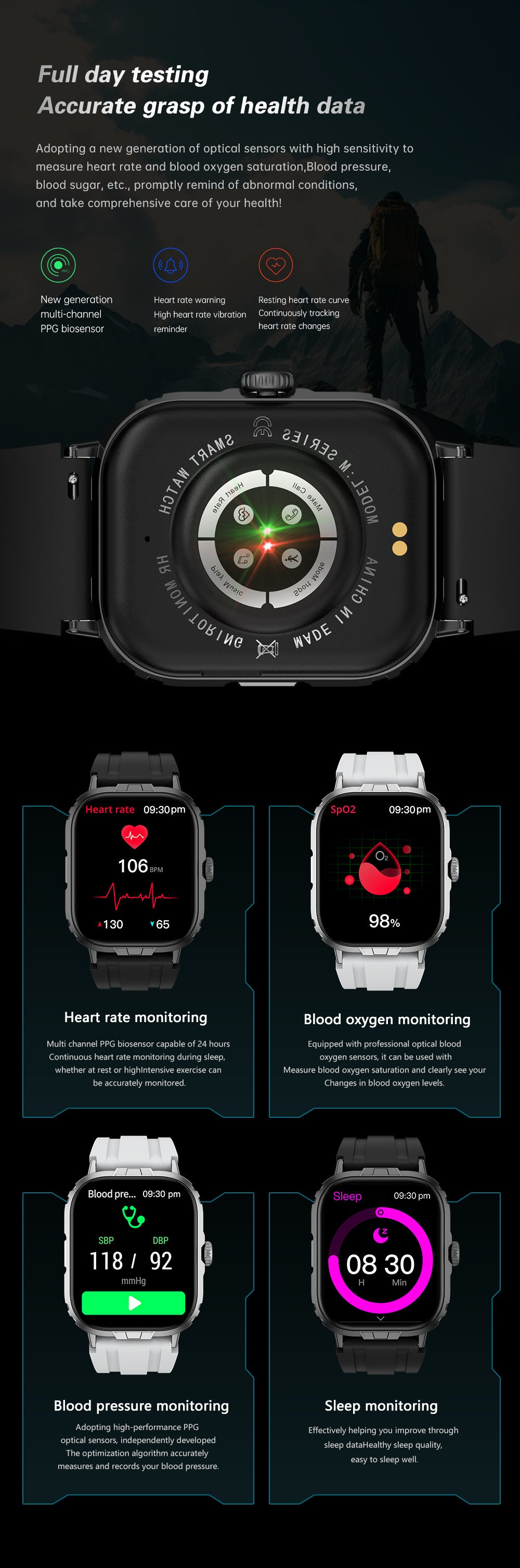 M106Smart Watch2.01inch Bluetooth Call True Heart Rate Pedometer Sleep Depth Waterproof Three-Proof Sports