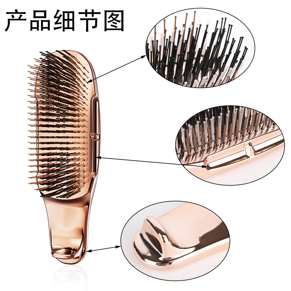 Cross-Border Electroplated Handle Comb Head Meridian Massage Comb Scalp Cleaning Dry and Wet Dual-Use Portable Styling Hair Comb
