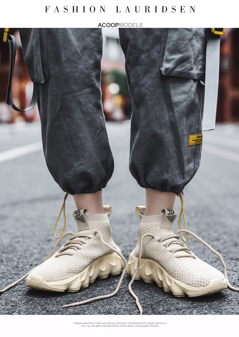 New Large Size Men's Shoes Sports Casual Shoes Men's Korean Style Trendy Shoes Lightweight Breathable Sock Shoes Men's Volcano Shoes