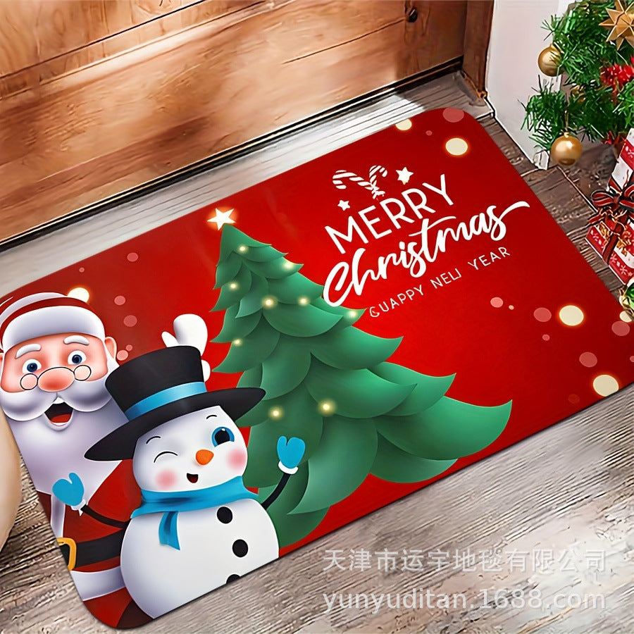 Christmas Flannel Doormat Holiday Decoration Entrance Mat Bathroom Water Absorbent Non-Slip Mat Customizable