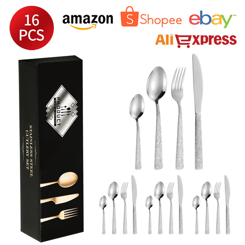 410Stainless Steel Tableware Restaurant Embossed Pattern Knife Fork Spoon24Western Steak Knife and Fork Set