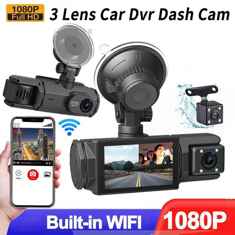 Hd1080P Driving Recorder with Three Lenses and Rearview Camera for Mobile Phone WIFI Car DVR