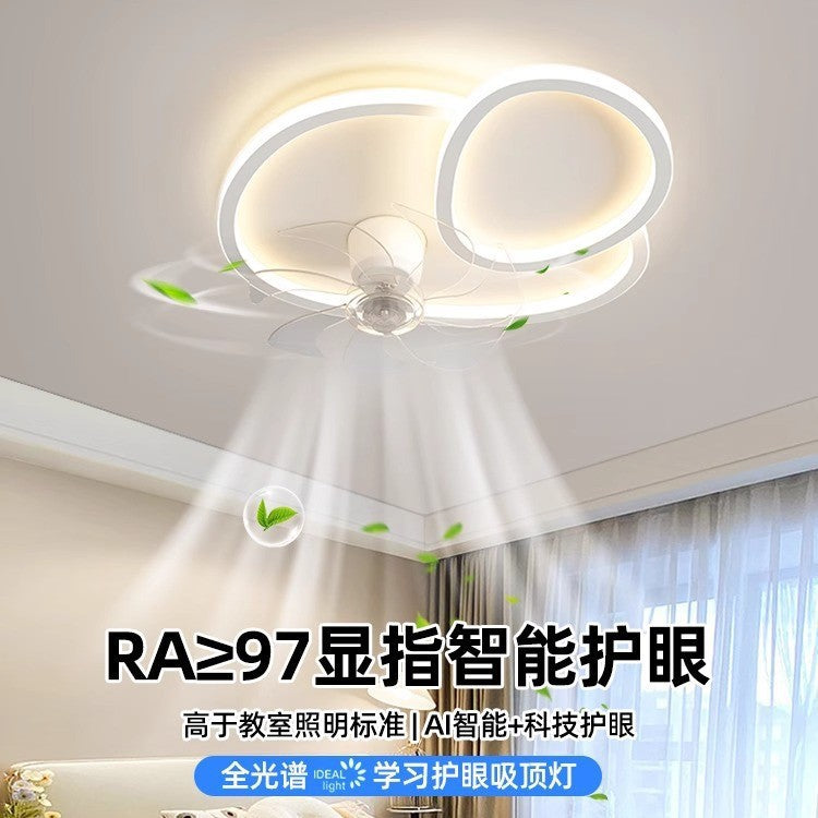 2025New Bedroom Ceiling Fan Light360Degree Rotating Airflow Energy-saving Eye Protection Cream Style Voice Control Lamp