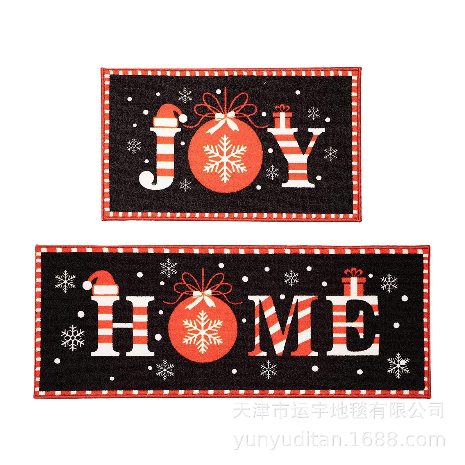 Christmas Kitchen Floor Mat Two-Piece Set Crystal Velvet Water-Absorbent Oil-Absorbent Non-Slip Foot Mat Holiday Decorative Floor Mat