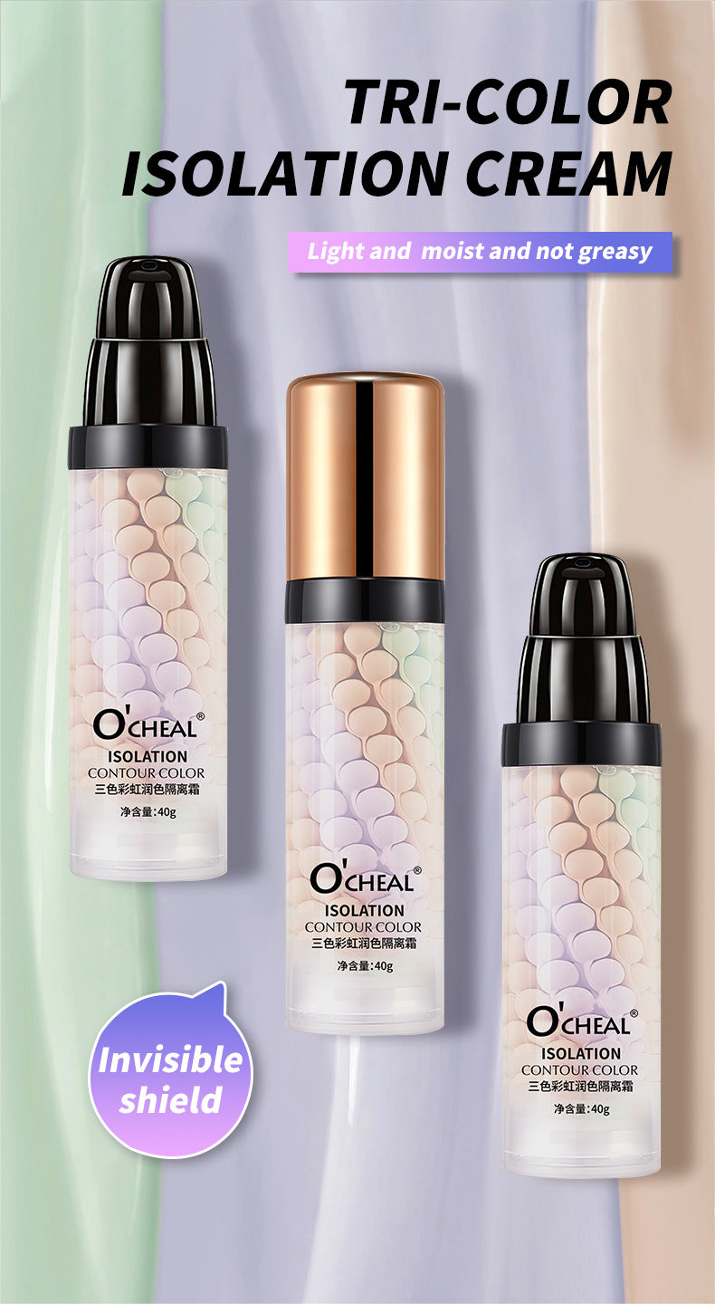 Three-Color Rainbow Isolation Cream Natural Brightening Isolation Cream Primer Bird Drool Spiral Three-Color Primer