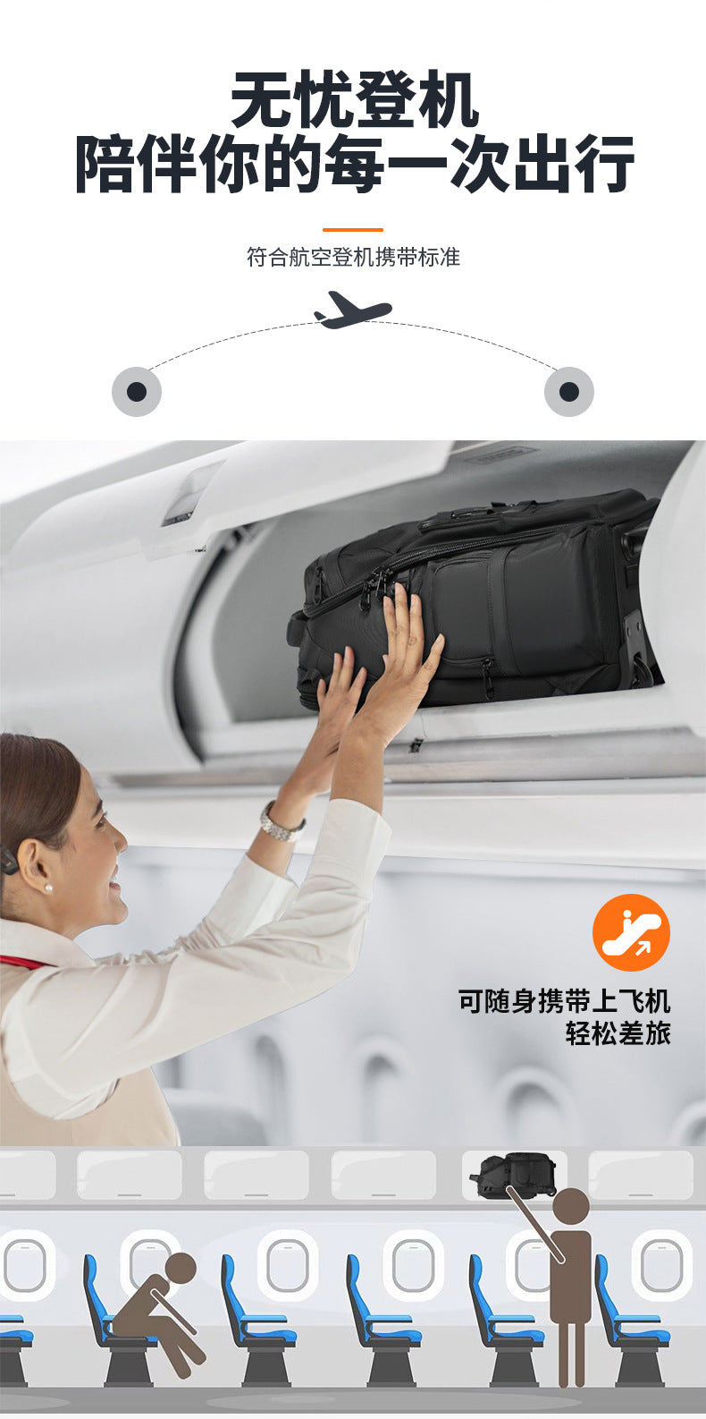 OZUKO Boarding Trolley Bag Men's Travel Backpack Multifunctional Large Capacity Short Distance Business Waterproof Backpack