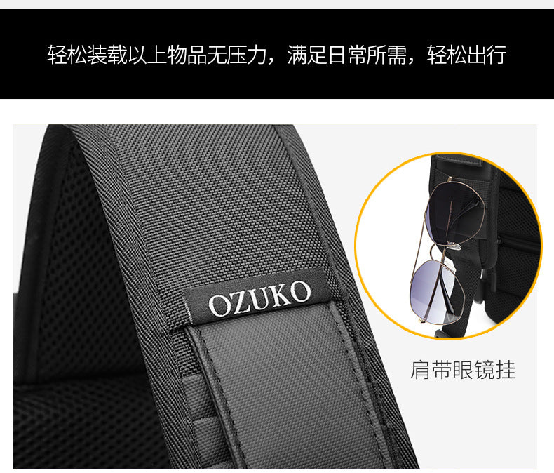 OZUKO Men's Chest Bag Trendy Brand USB Crossbody bag, water-resistant, lightweight, large capacity, single shoulder bag, outdoor chest bag