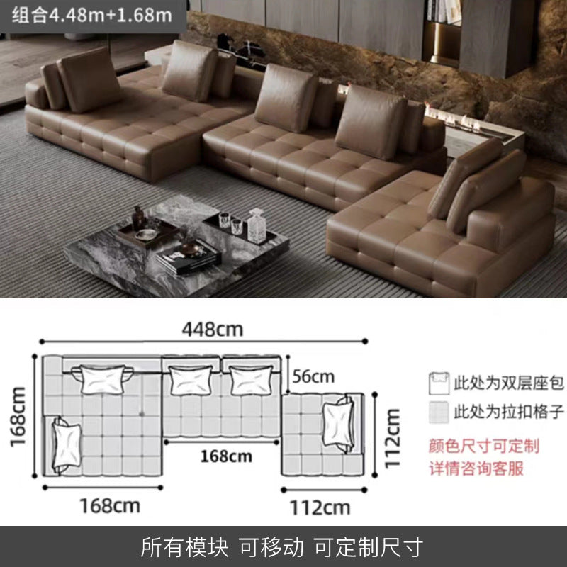 Lawrence Genuine Leather Sofa Italian Minimalist Style for Small and Large Apartments, Villas, and Clients, Corner Sofa, Modern Straight Row Leather Sofa Shipping and tax not included