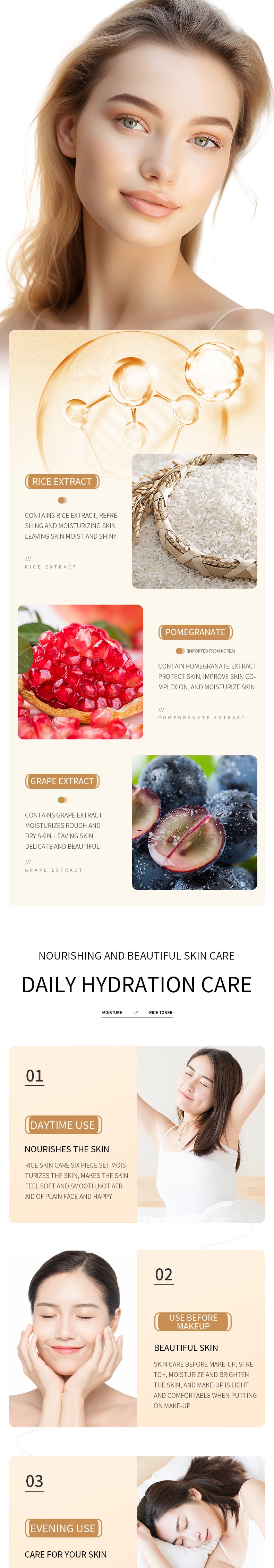 Full English Rice Skincare Set BIOAOUA Rice Puree Series Six-Piece Set Box  Wholesale