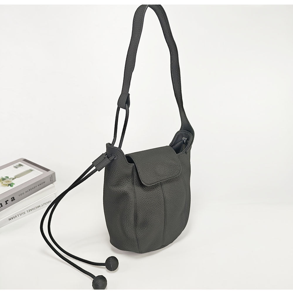 Genuine Leather Bucket Bag2025Autumn and Winter New Women's Bag Casual Fashion Versatile Single Shoulder Crossbody Large Capacity Pumpkin Bag