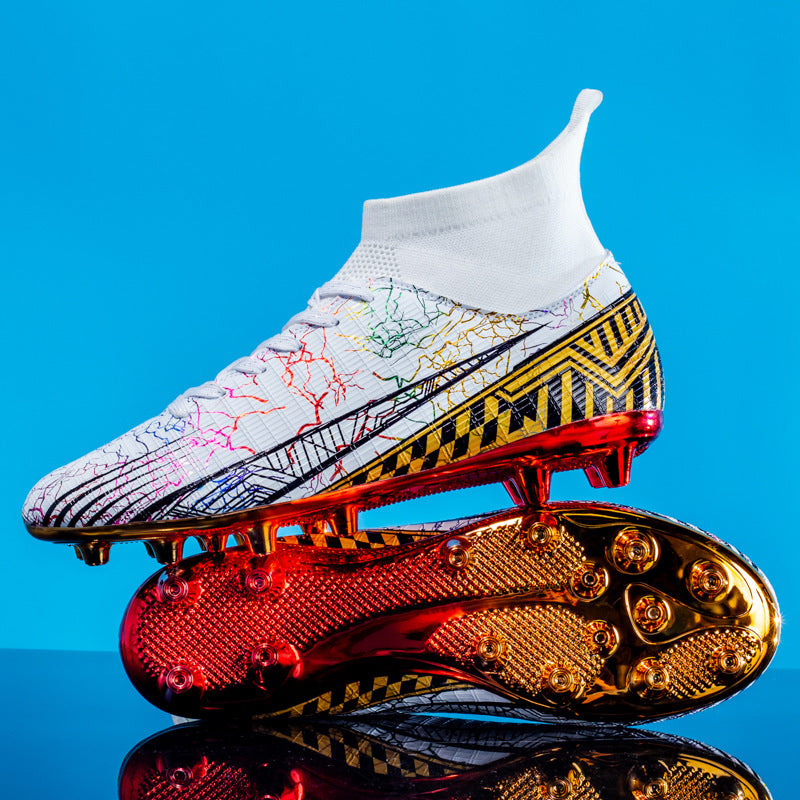 Large Size Men's Soccer Shoes AG Long Spike Gold-Plated Hot Stamping Football Shoes for Youth Professional Competition Training Shoes Wholesale