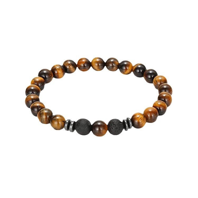 Volcanic Stone Black Frosted Stone Bracelet8mm Beaded Elastic Cord Men's Single Loop Tiger Eye Stone Volcanic Spacer Bracelet