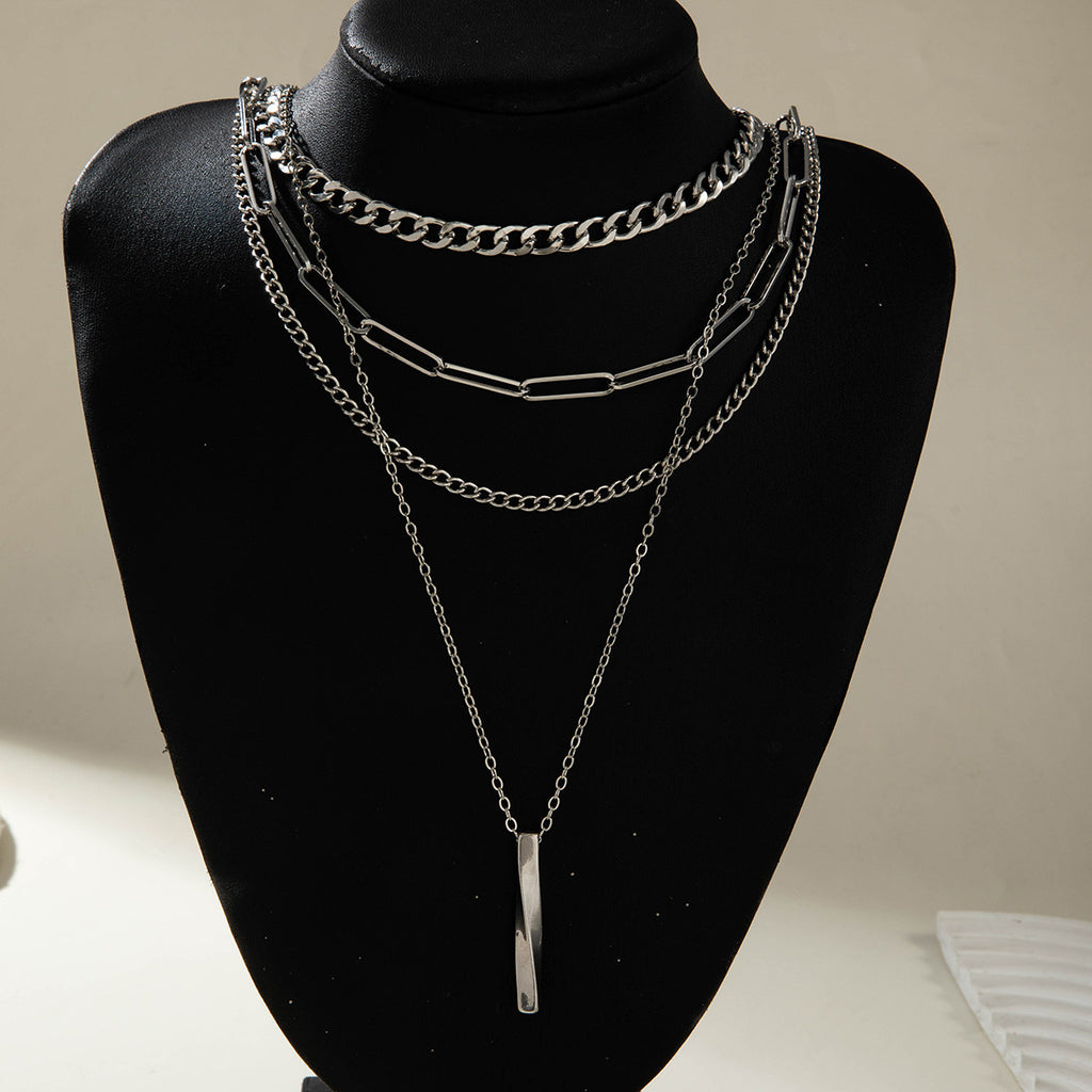 European and American Style Jewelry Hip-Hop Personality Geometric Exaggerated Necklace Heart-shaped Flat Thick Chain Hollow Multi-layer Necklace Wholesale