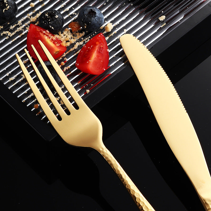 410Stainless Steel Cutlery Restaurant Western Hammered Square Handle Knife Fork Spoon Set Hotel Home Steak Knife Fork