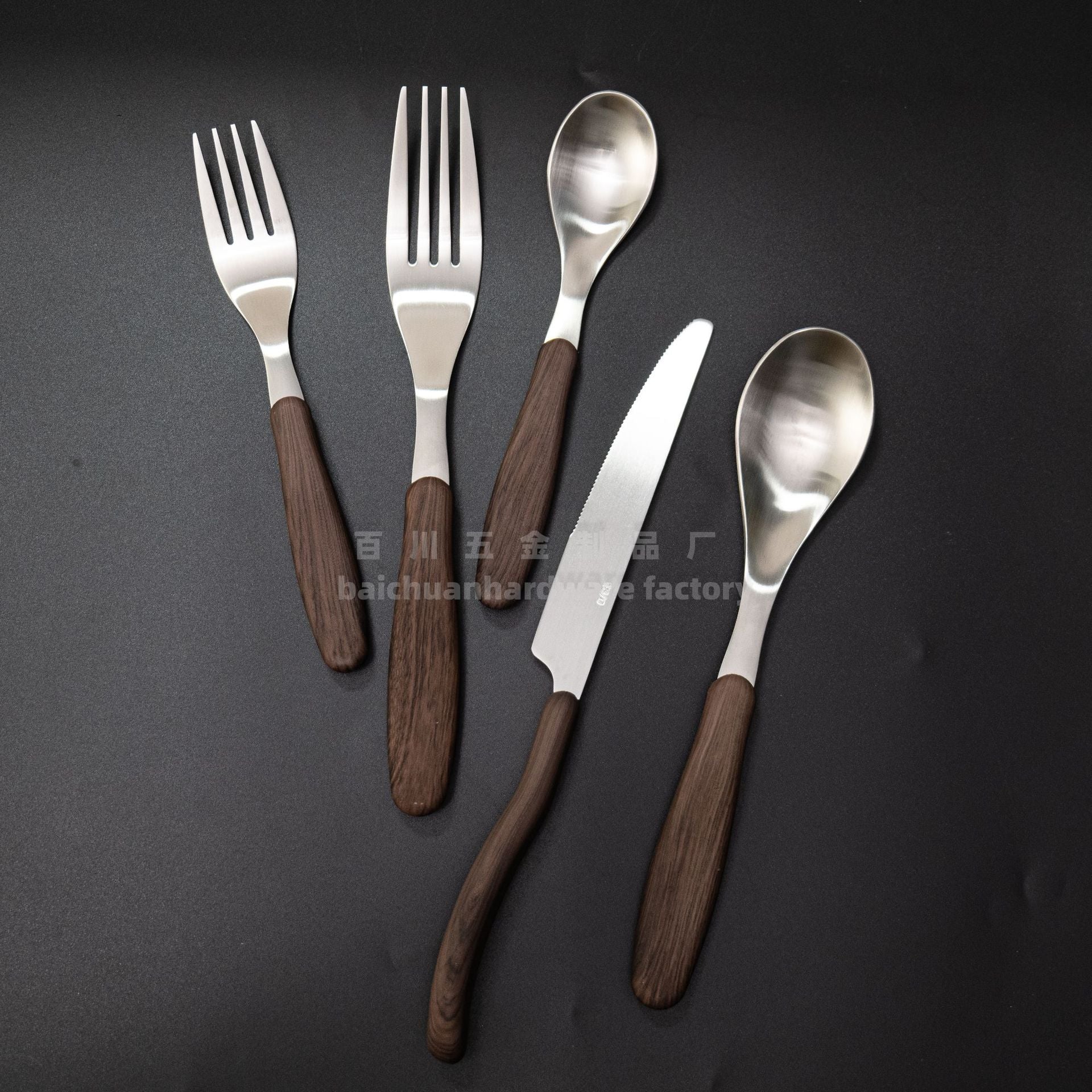 18/10Stainless Steel Western Tableware Set Imitation Wood Grain Handle Steak Knife Fork Spoon High-end Western Hotel Tableware