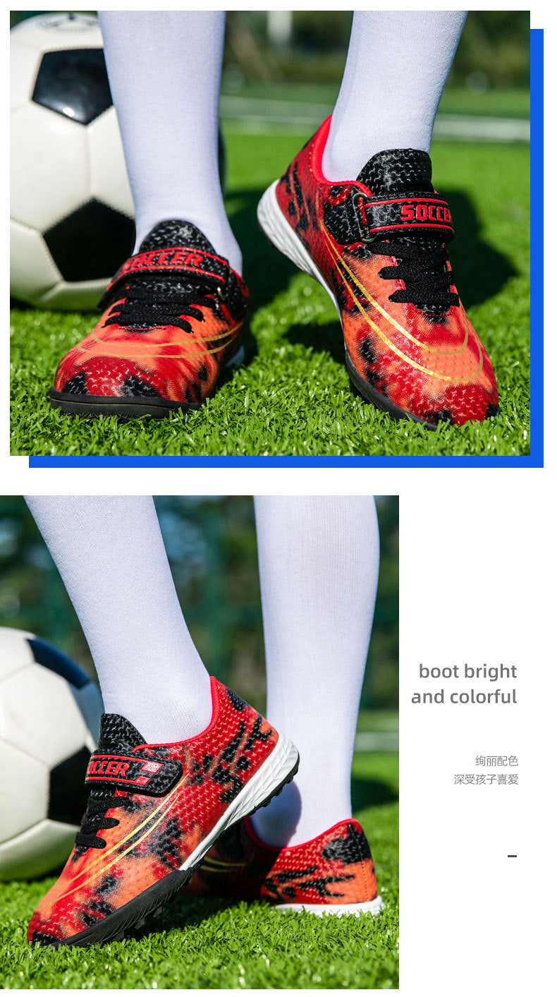 New Football Shoes for Men and Women, Children's Low-top Anti-collision Spike Magic Tape No-tie Grass Training Sports Shoes