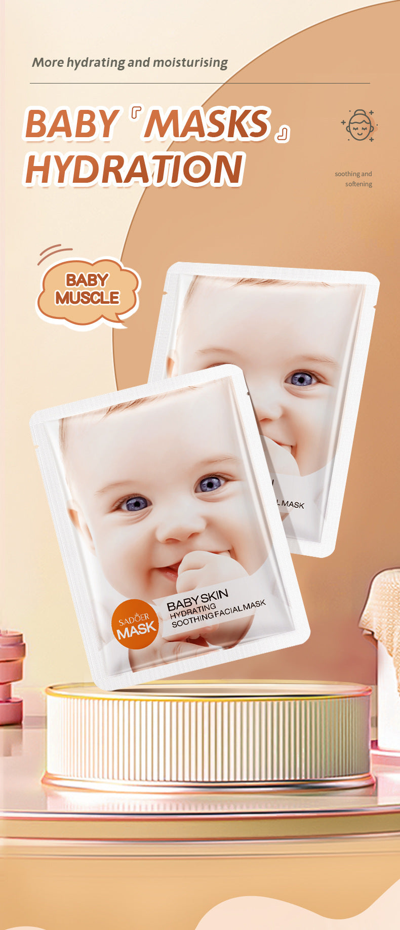 Baby Face Mask25g SADOER Moisturizing, hydrating, skin-smoothing facial mask sheets for cross-border foreign trade wholesale