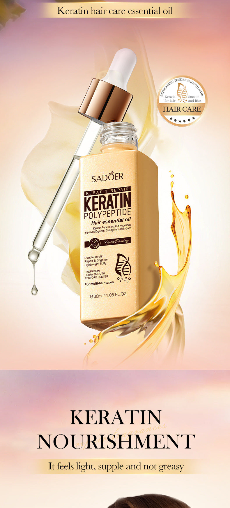 Keratin Peptide Conditioner SADOER Smooth and Shiny Hair Care Oil Cross-Border Wholesale