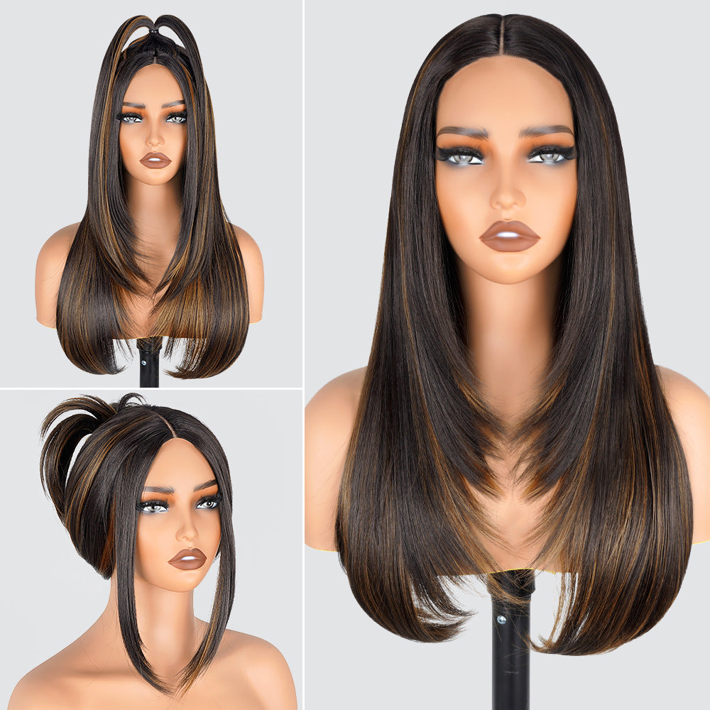 Factory Direct Cross-Border Wigs High Light Straight Layers Lace  Front Wig