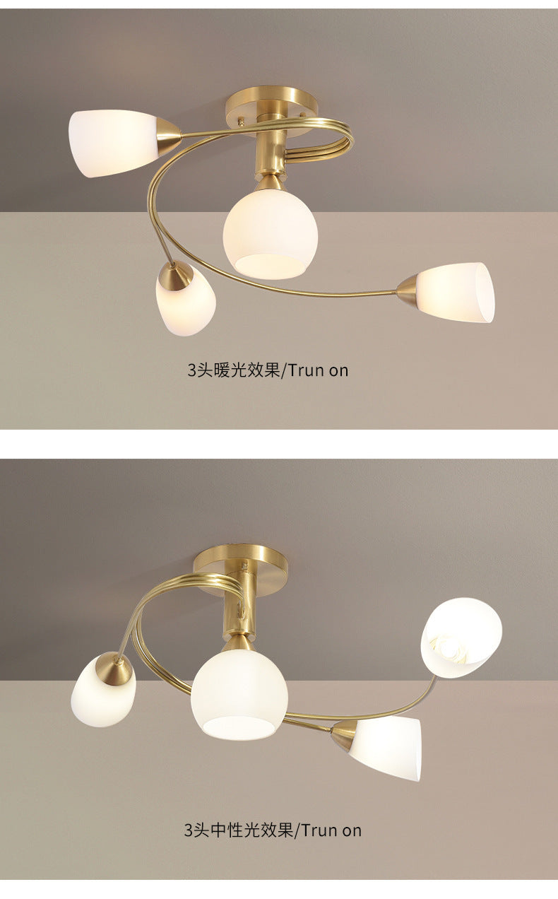 All-Copper Ceiling Light Nordic Style Bedroom Light Modern Simple Elegant Master Bedroom Room Light Creative Personality Living Room Light