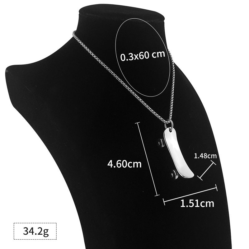 New Men's Personality Skateboard Stainless Steel Pendant Punk Rock Sports Titanium Steel Necklace Factory Wholesale
