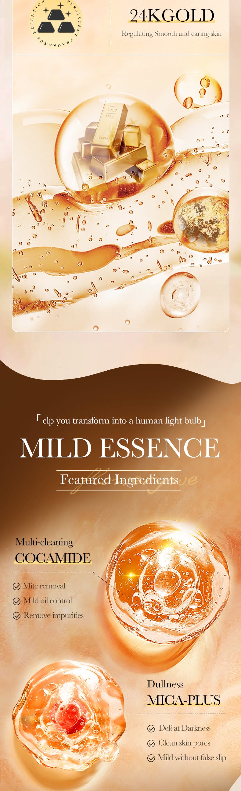 24K Gold Shower Gel500ml SADOER Cleansing and Moisturizing Fragrance Body Wash Cross-Border Wholesale