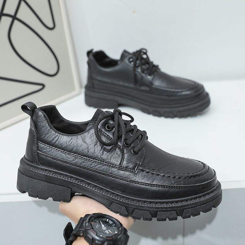 Autumn Men's Casual Leather Shoes Big Toe Shoes British Work Shoes Korean Style Trendy Black Leather Shoes Shallow Mouth Trendy Shoes