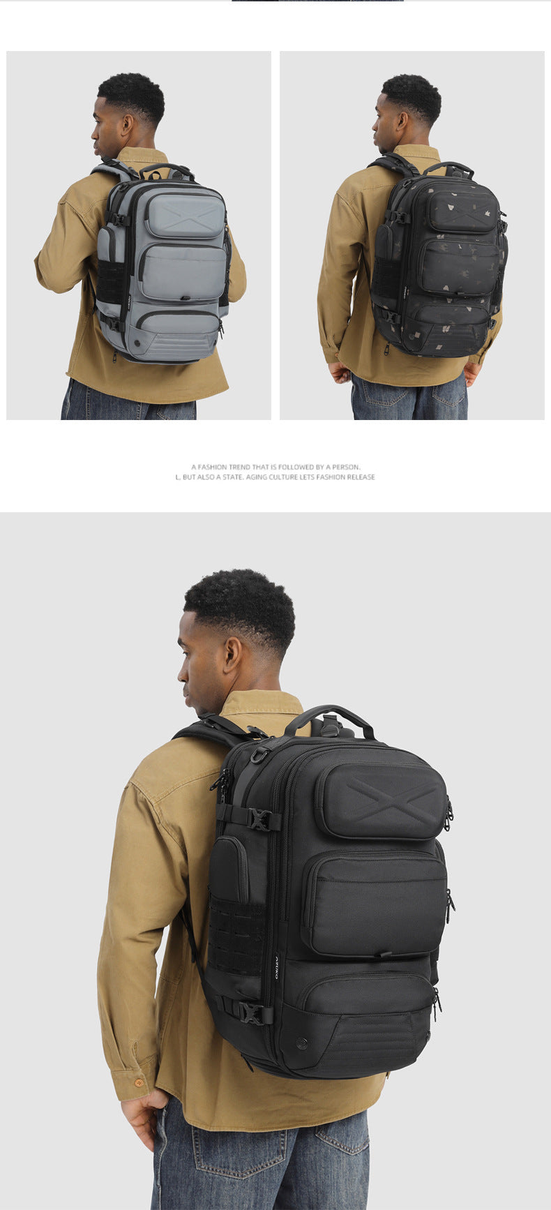 New Men's Backpack Large Capacity Short Distance Travel Backpack Outdoor Commuting Multifunctional Waterproof Tactical Computer Bag