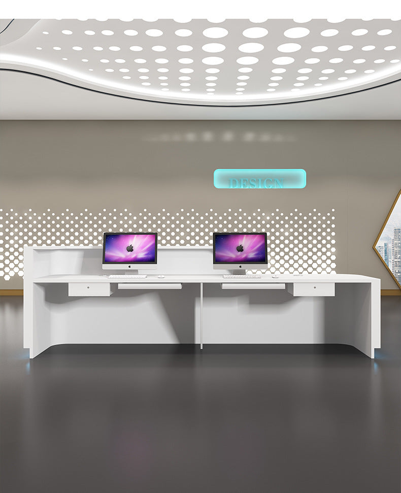Company Front Desk Reception Desk In Stock Simple Modern White Lacquer Office Desk Bar Counter Beauty Salon Counter Cashier Desk