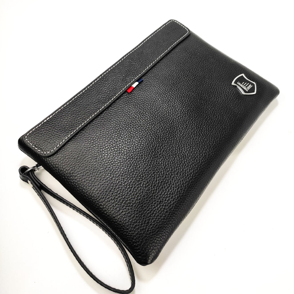 Business Commuting Genuine Leather Clutch Bag for Men, Casual Large Capacity Top Layer Cowhide Men's Handheld Wallet Phone Bag