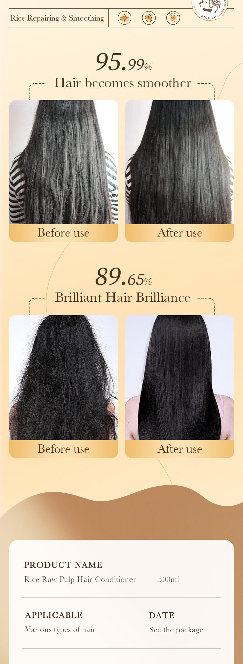 Rice Puree Hair Conditioner500mlBIOAOUA Repair Smooth Improve Frizz Cross-Border Wholesale