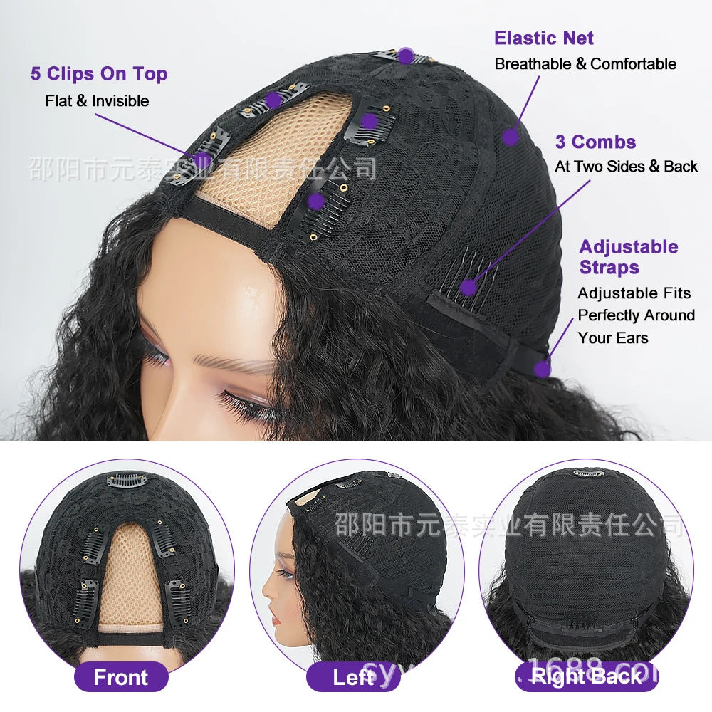 Hot Sale 180% Afro Curly V Synthetic Part Wig  For Women