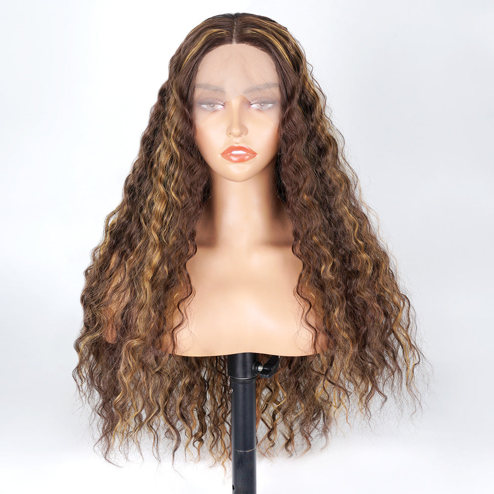Cross-Border Hot-Selling Forehead Lace Hand-Crocheted Long Curly Wig Hairpiece Lace Front Curly Wig